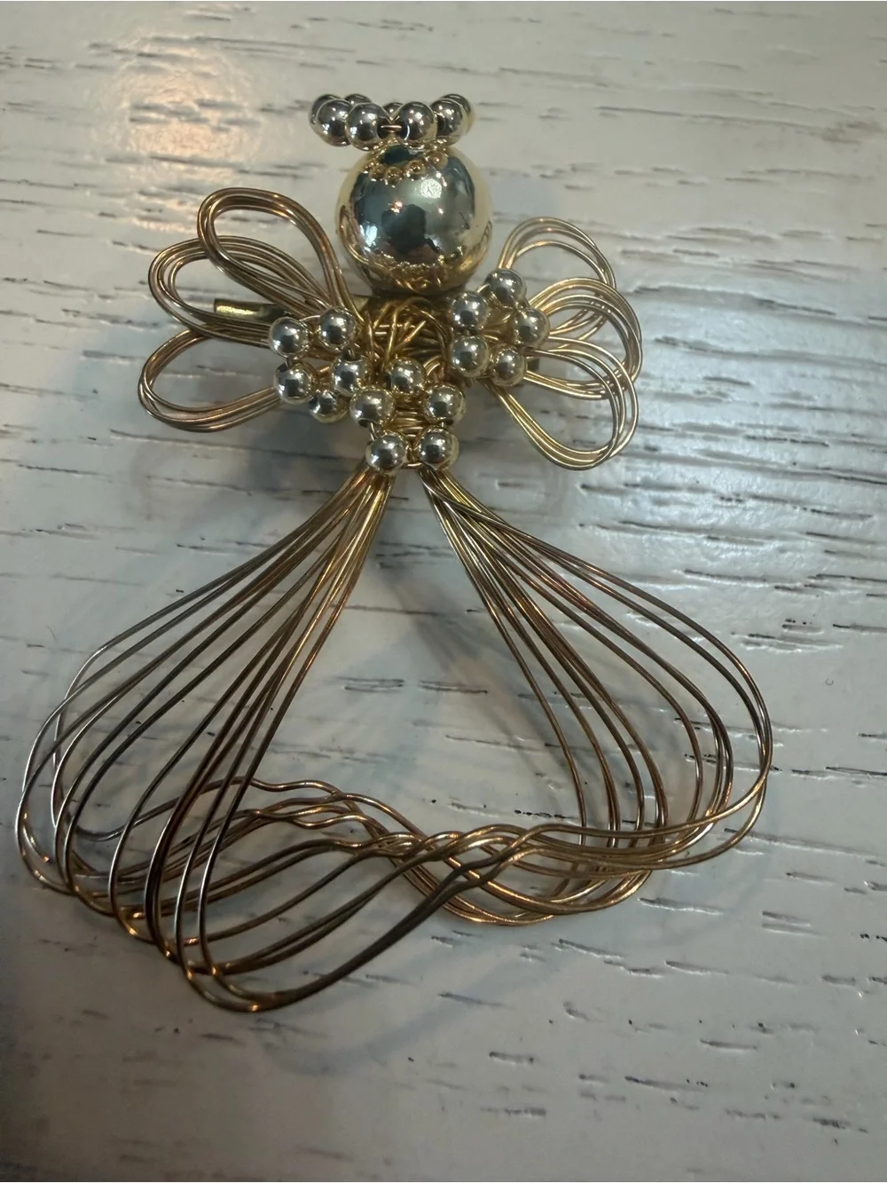 Vintage Gold Tone Wire Angel Brooch